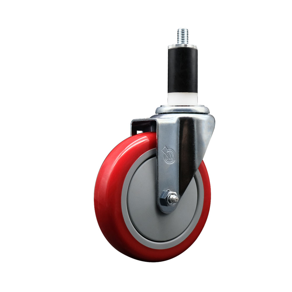 Stainless Steel Polyurethane Expanding Stem Swivel Caster with 5 Inch Red Wheel and 1-3/8" Stem - 350 lbs. Capacity Per Caster - Service Caster Brand — photo 1