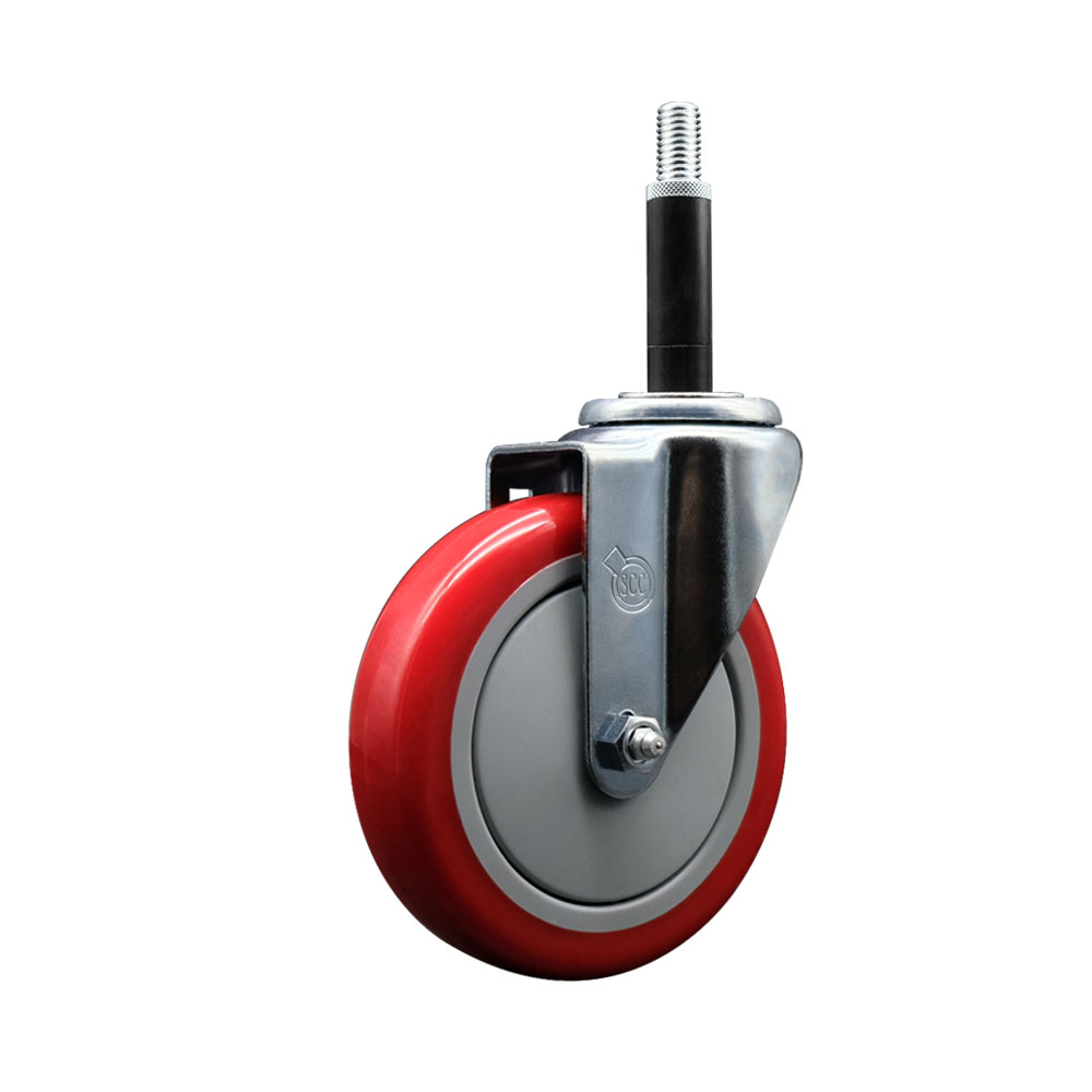 Stainless Steel Polyurethane Expanding Stem Swivel Caster with 5 Inch Red Wheel and 3/4" Stem - 350 lbs. Capacity Per Caster - Service Caster Brand — photo 1