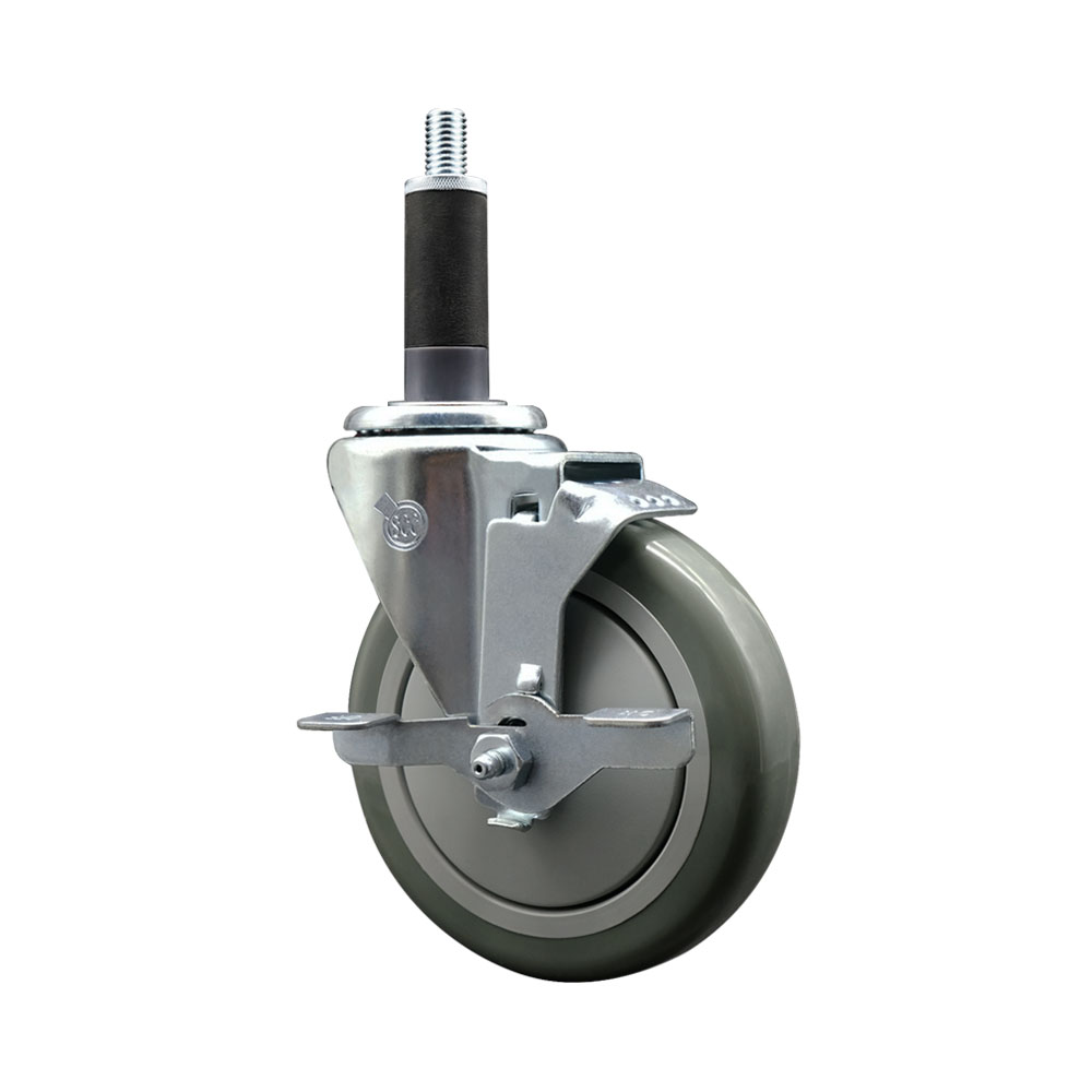 Polyurethane Expanding Stem Swivel Caster with 5 Inch Gray Wheel and 1" Stem & Top Locking Brake - 350 lbs. Capacity Per Caster - Service Caster Brand — photo 1