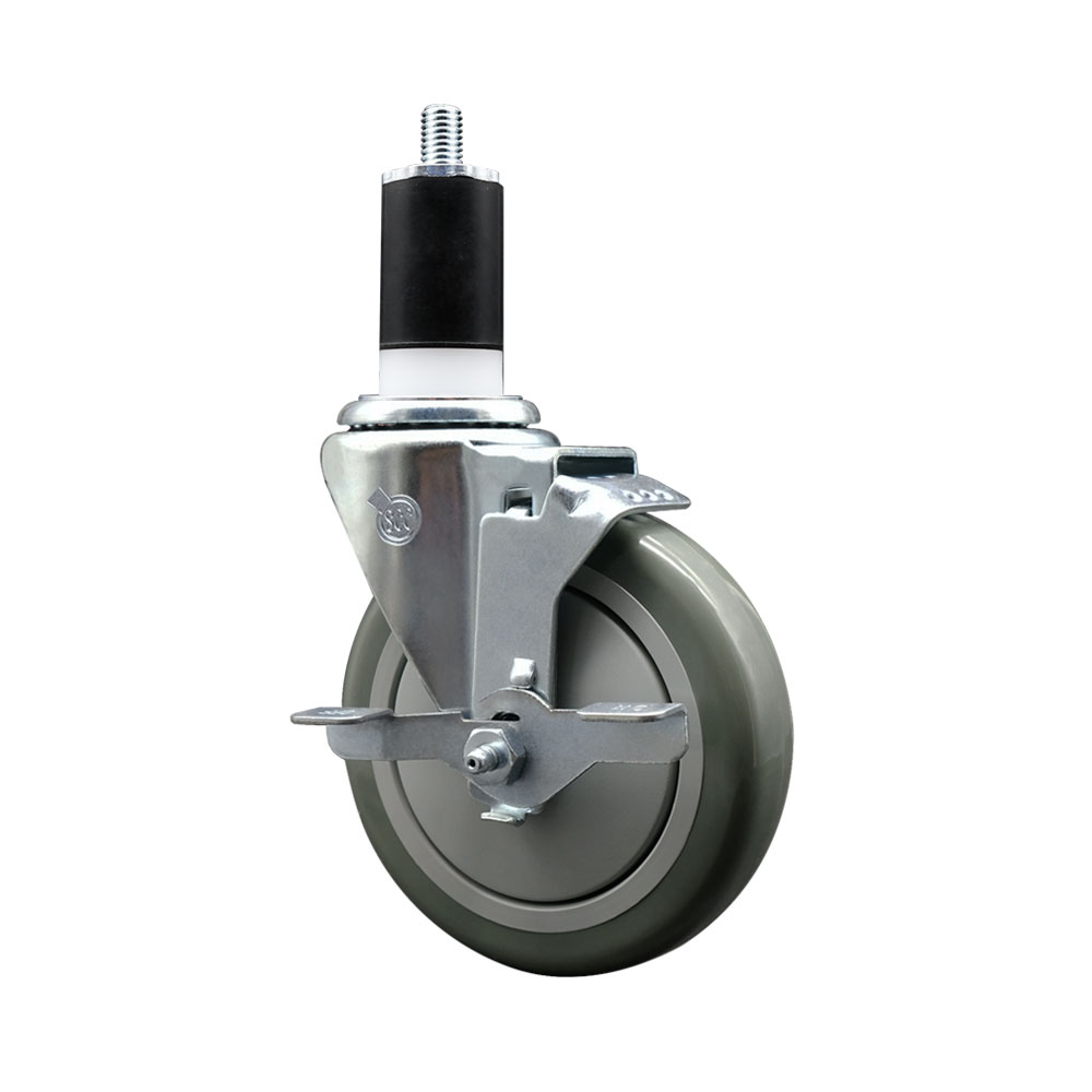 Polyurethane Expanding Stem Swivel Caster with 5 Inch Gray Wheel and 1-1/2" Stem & Top Locking Brake - 350 lbs. Capacity Per Caster - Service Caster Brand — photo 1