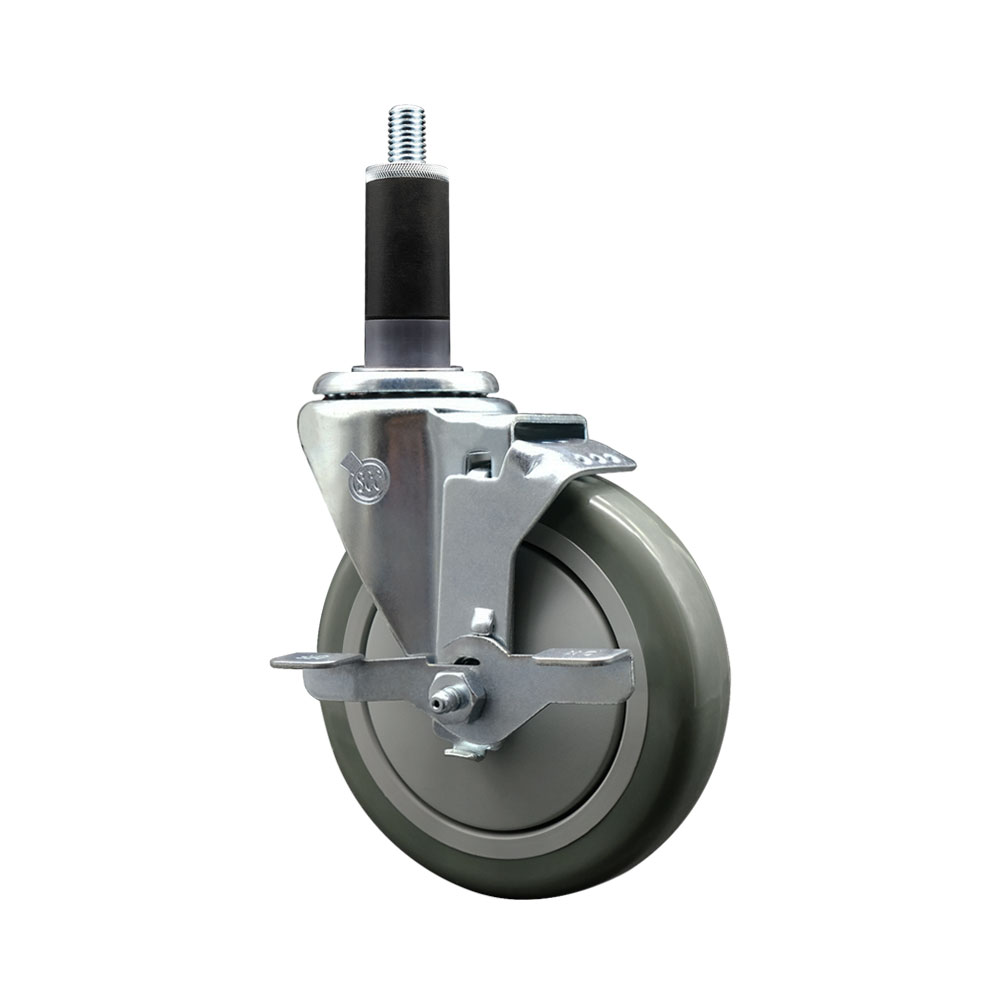 Polyurethane Expanding Stem Swivel Caster with 5 Inch Gray Wheel and 1-1/8" Stem & Top Locking Brake - 350 lbs. Capacity Per Caster - Service Caster Brand — photo 1