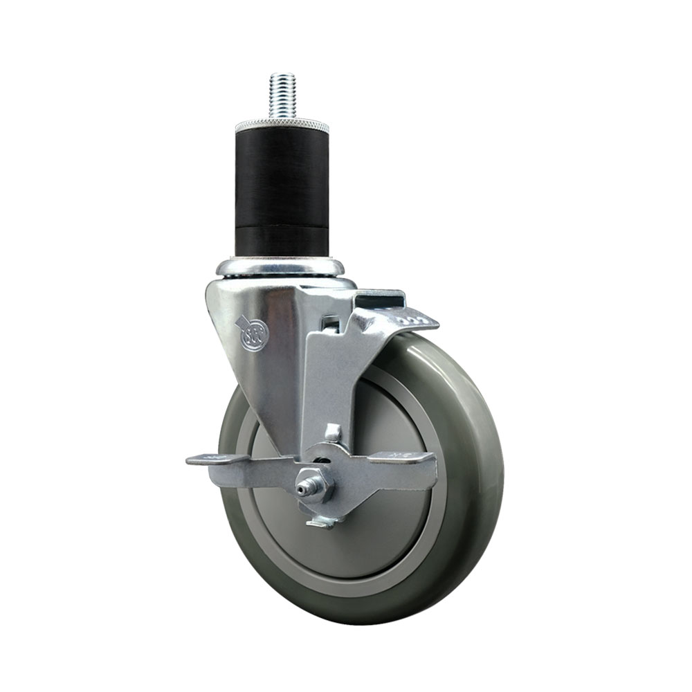 Stainless Steel Polyurethane Expanding Stem Swivel Caster with 5 Inch Gray Wheel and 1-3/4" Stem & Top Locking Brake - 350 lbs. Capacity Per Caster - Service Caster Brand — photo 1