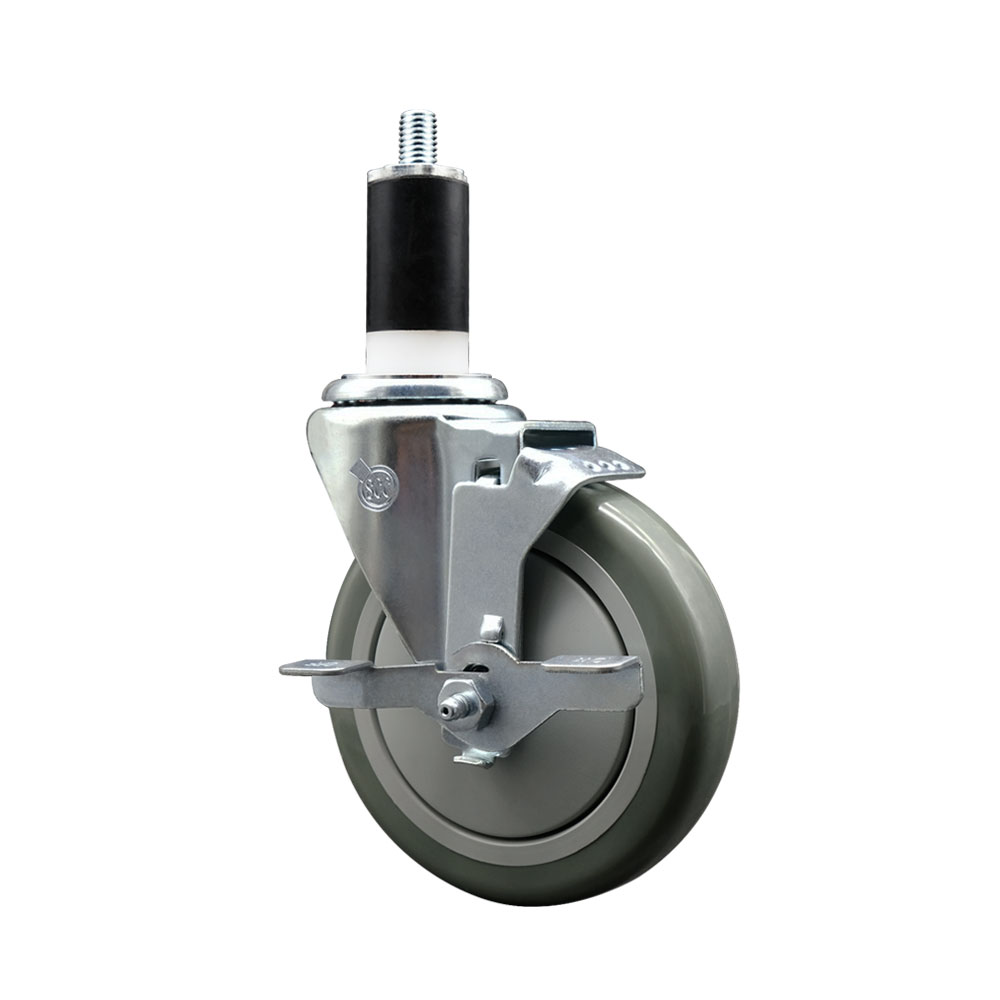 Stainless Steel Polyurethane Expanding Stem Swivel Caster with 5 Inch Gray Wheel and 1-3/8" Stem & Top Locking Brake - 350 lbs. Capacity Per Caster - Service Caster Brand — photo 1