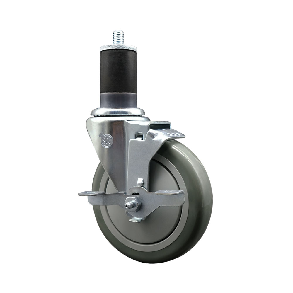 Polyurethane Expanding Stem Swivel Caster with 5 Inch Gray Wheel and 1-5/8" Stem & Top Locking Brake - 350 lbs. Capacity Per Caster - Service Caster Brand — photo 1