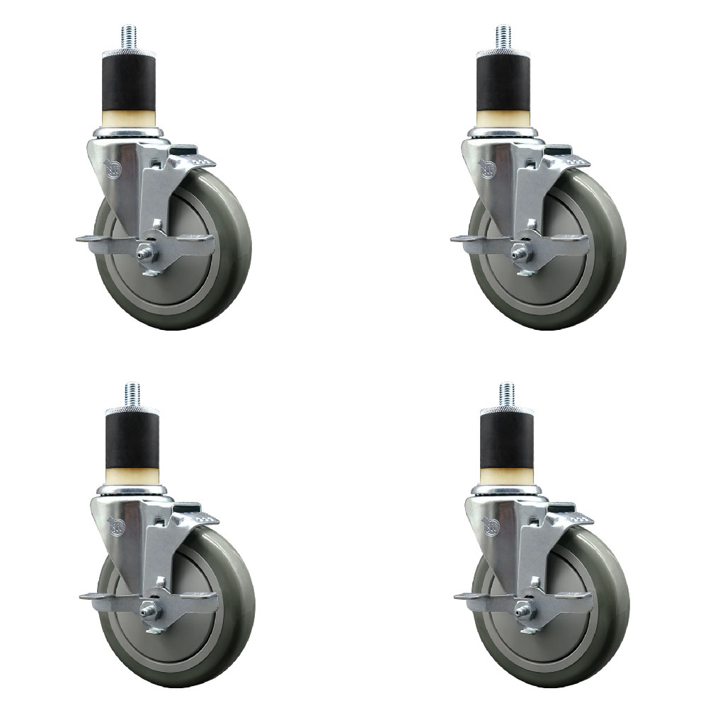Polyurethane Swivel Expanding Stem Caster Set of 4 with 5 Inch Gray Wheels and 1-7/8" Stems - Includes 4 Swivel with Top Locking Brakes - 350 lbs. Capacity Per Caster - Service Caster Brand — photo 1