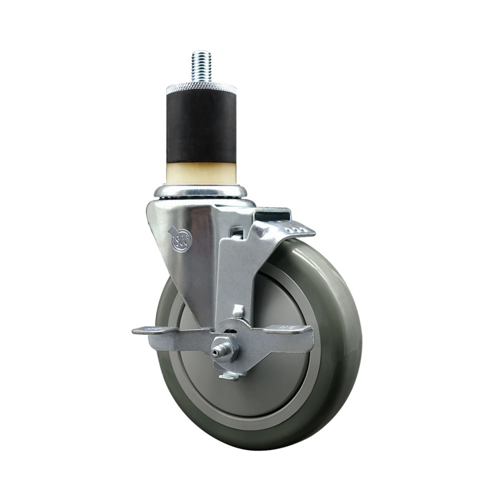 Polyurethane Expanding Stem Swivel Caster with 5 Inch Gray Wheel and 1-7/8" Stem & Top Locking Brake - 350 lbs. Capacity Per Caster - Service Caster Brand — photo 1
