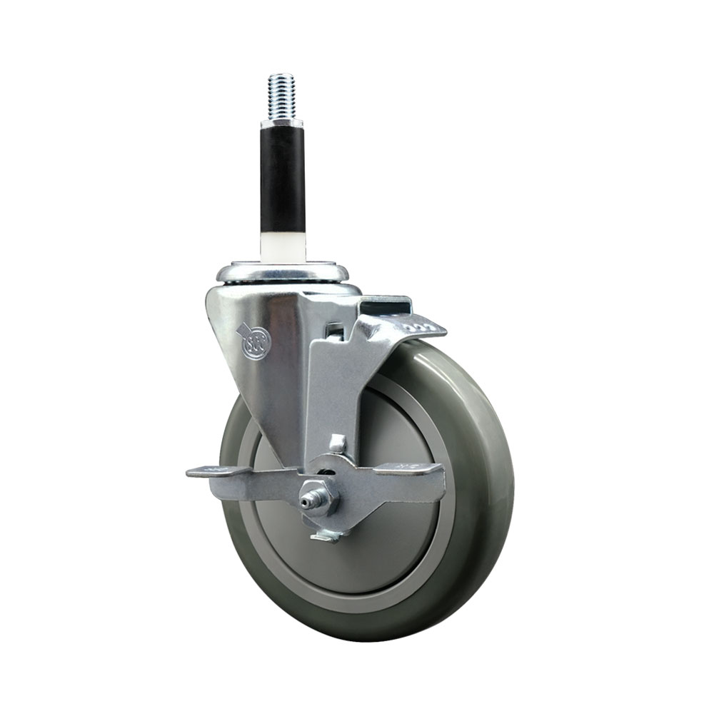 Stainless Steel Polyurethane Expanding Stem Swivel Caster with 5 Inch Gray Wheel and 7/8" Stem & Top Locking Brake - 350 lbs. Capacity Per Caster - Service Caster Brand — photo 1