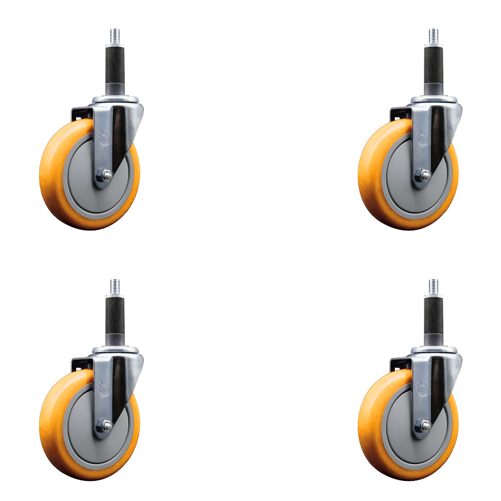 Stainless Steel Polyurethane Swivel Expanding Stem Caster Set of 4 with 5 Inch Yellow Wheels and 1" Stems - Includes 4 Swivel - 350 lbs. Capacity Per Caster - Service Caster Brand — photo 1