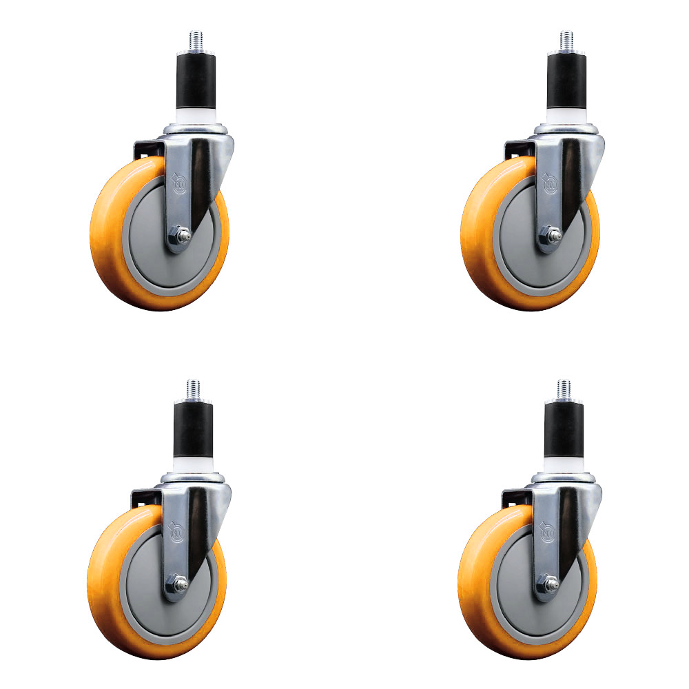 Stainless Steel Polyurethane Swivel Expanding Stem Caster Set of 4 with 5 Inch Yellow Wheels and 1-1/2" Stems - Includes 4 Swivel - 350 lbs. Capacity Per Caster - Service Caster Brand — photo 1