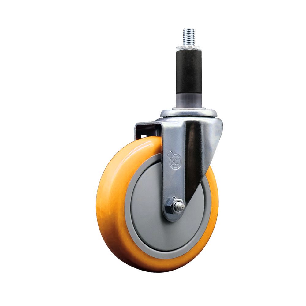 Polyurethane Swivel Stem Caster with 5 Inch Yellow Caster Wheel - 1-1/8" Expanding Stem - 316 Stainless Steel Caster - 350 lbs. Capacity Per Caster - Service Caster Brand — photo 1