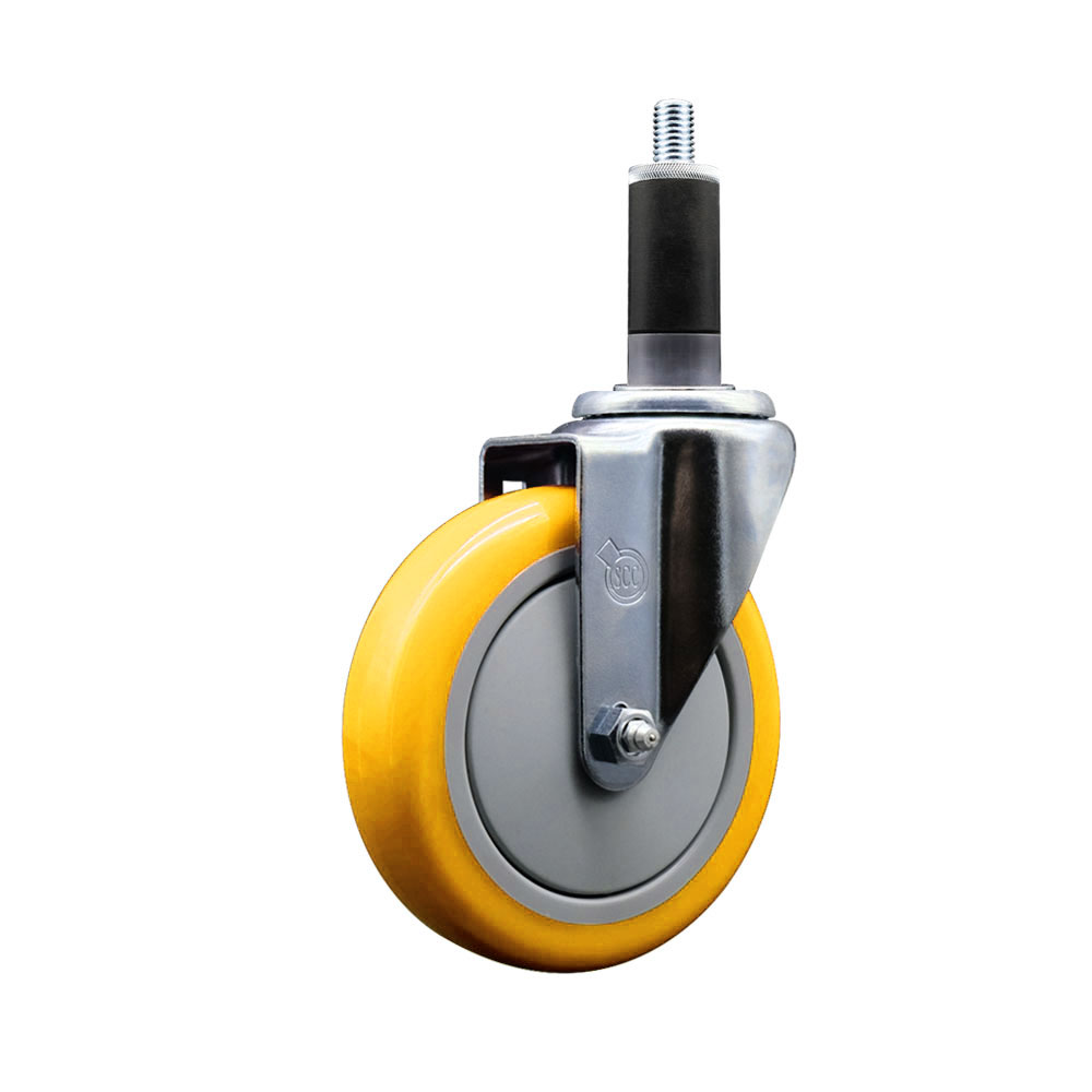 Polyurethane Expanding Stem Swivel Caster with 5 Inch Yellow Wheel and 1-1/8" Stem - 350 lbs. Capacity Per Caster - Service Caster Brand — photo 1