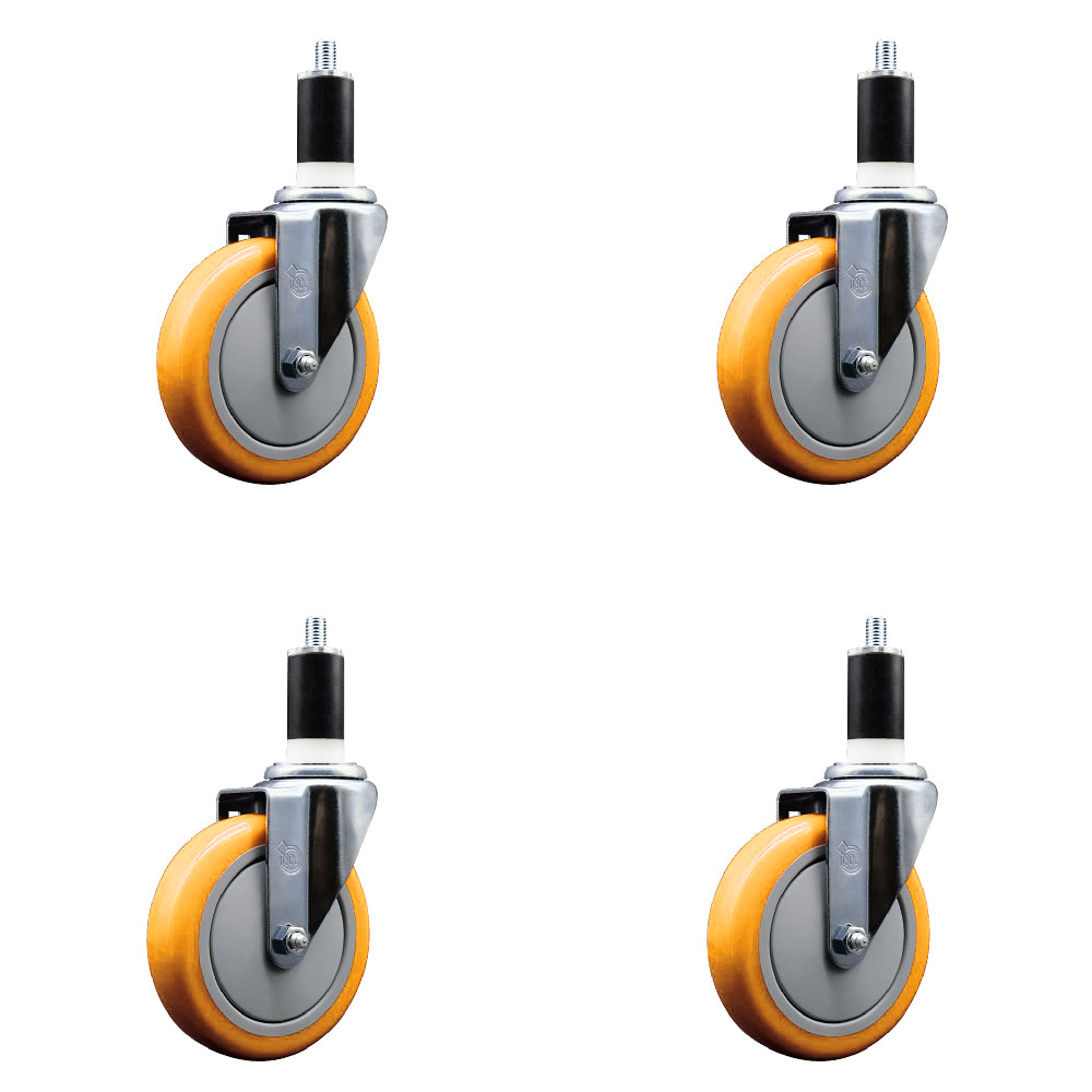 Polyurethane Swivel Expanding Stem Caster Set of 4 with 5 Inch Yellow Wheels and 1-3/8" Stems - 350 lbs. Capacity Per Caster - Service Caster Brand — photo 1