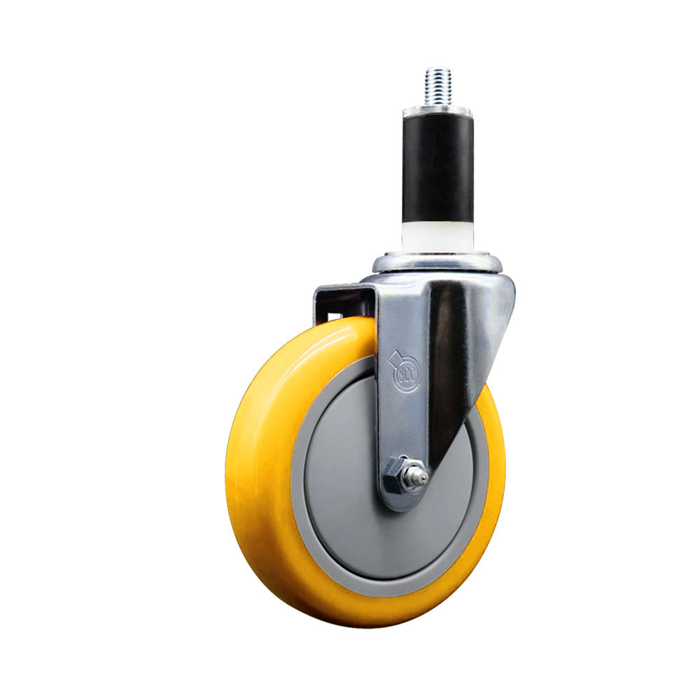 Polyurethane Expanding Stem Swivel Caster with 5 Inch Yellow Wheel and 1-3/8" Stem - 350 lbs. Capacity Per Caster - Service Caster Brand — photo 1