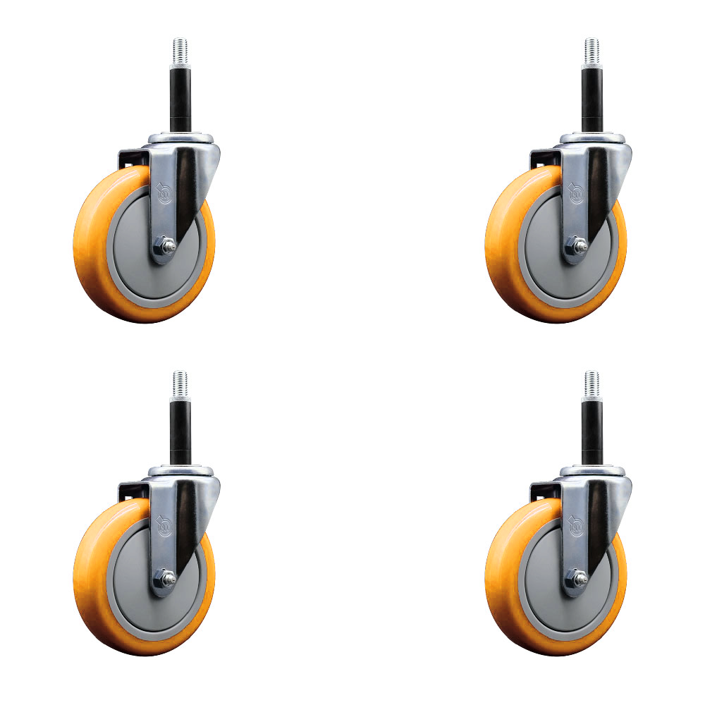 Polyurethane Swivel Stem Caster Set of 4 with 5 Inch Yellow Caster Wheels - 3/4" Expanding Stems - 316 Stainless Steel Casters - Includes 4 Swivel Casters - Service Caster Brand — photo 1