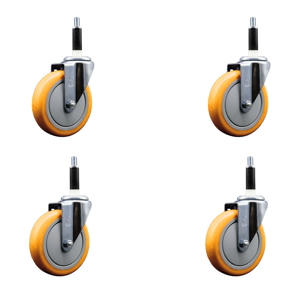 Polyurethane Swivel Expanding Stem Caster Set of 4 with 5 Inch Yellow Wheels and 7/8" Stems - 350 lbs. Capacity Per Caster - Service Caster Brand — photo 1