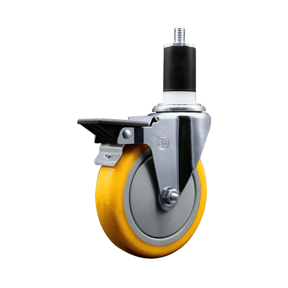Polyurethane Expanding Stem Swivel Caster with 5 Inch Yellow Wheel and 1-1/2" Stem & Posi Locking Brake - 350 lbs. Capacity Per Caster - Service Caster Brand — photo 1
