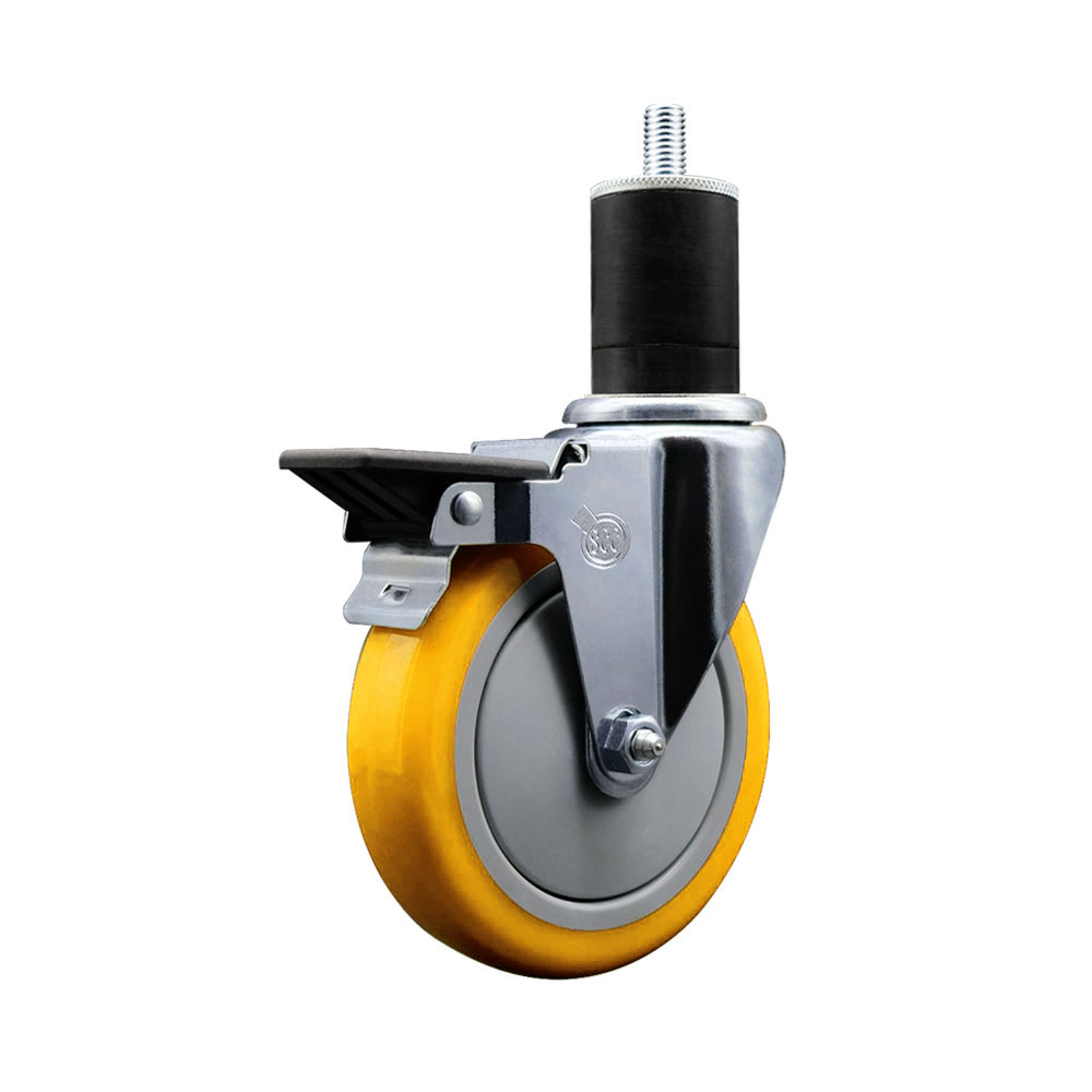 Polyurethane Expanding Stem Swivel Caster with 5 Inch Yellow Wheel and 1-3/4" Stem & Posi Locking Brake - 350 lbs. Capacity Per Caster - Service Caster Brand — photo 1
