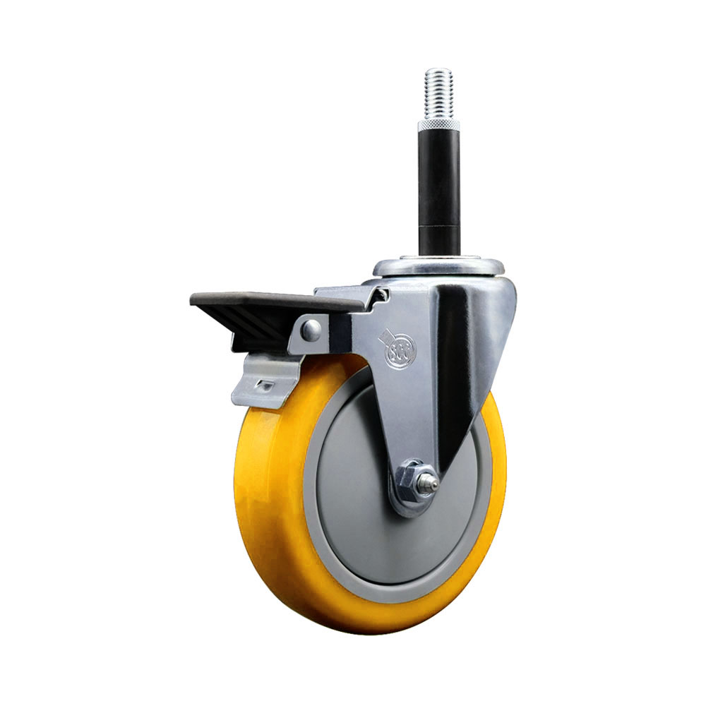 Polyurethane Expanding Stem Swivel Caster with 5 Inch Yellow Wheel and 3/4" Stem & Posi Locking Brake - 350 lbs. Capacity Per Caster - Service Caster Brand — photo 1