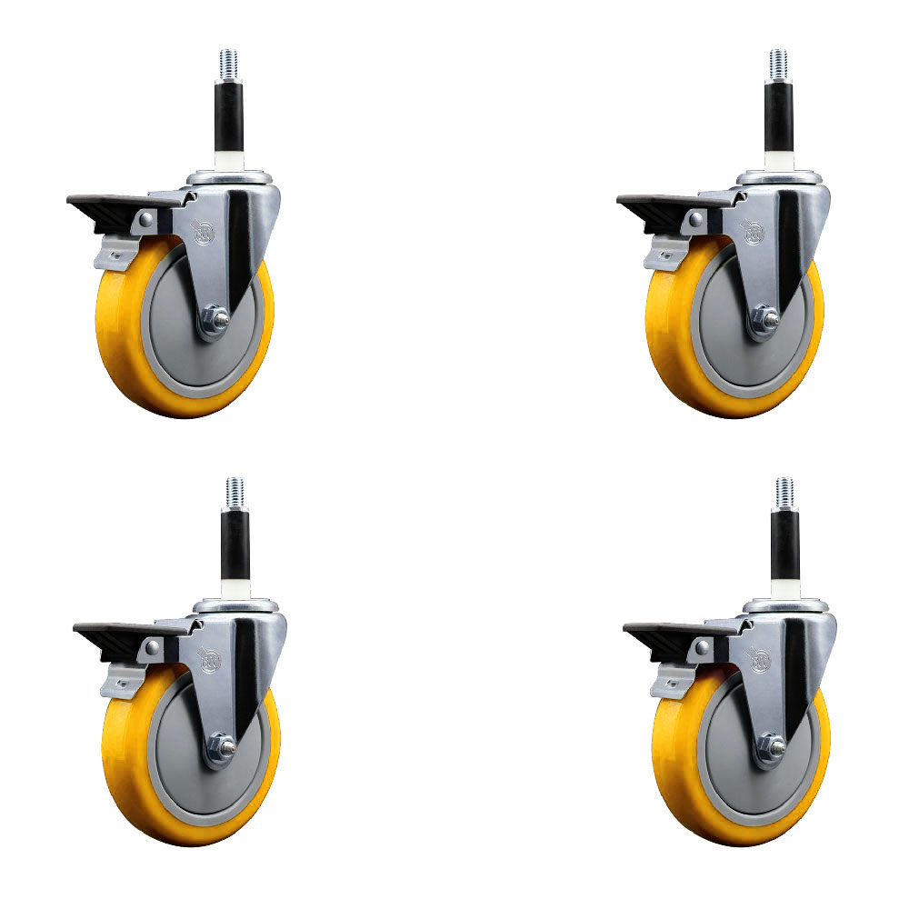 Polyurethane Swivel Expanding Stem Caster Set of 4 with 5 Inch Yellow Wheels and 7/8" Stems - Includes 4 Swivel with Posi Locking Brakes - 350 lbs. Capacity Per Caster - Service Caster Brand — photo 1