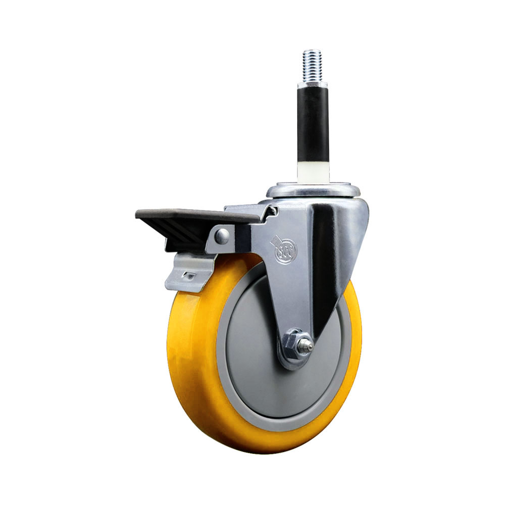 Polyurethane Expanding Stem Swivel Caster with 5 Inch Yellow Wheel and 7/8" Stem & Posi Locking Brake - 350 lbs. Capacity Per Caster - Service Caster Brand — photo 1