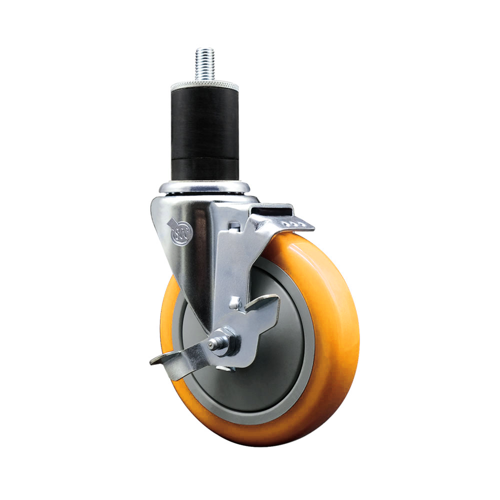 Stainless Steel Polyurethane Expanding Stem Swivel Caster with 5 Inch Yellow Wheel and 1-3/4" Stem & Top Locking Brake - 350 lbs. Capacity Per Caster - Service Caster Brand — photo 1
