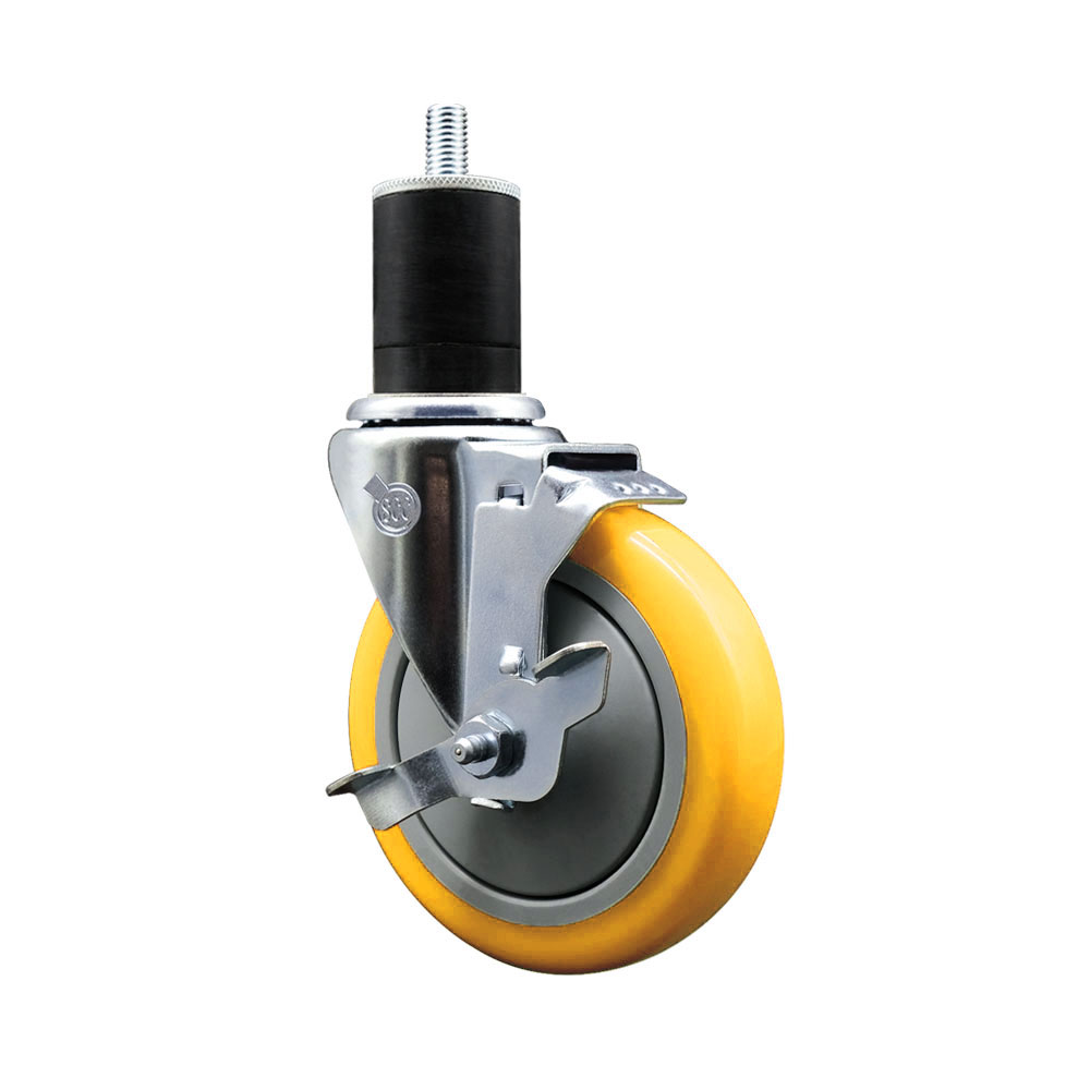 Polyurethane Swivel Stem Caster with 5 Inch Yellow Caster Wheel and Top Lock Brake - 1-3/4" Expanding Stem - 316 Stainless Steel Caster - 350 lbs. Capacity Per Caster - Service Caster Brand — photo 1