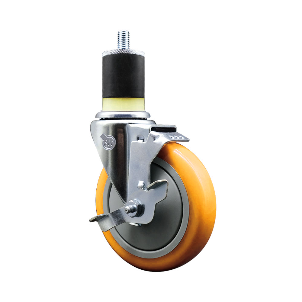 Polyurethane Swivel Stem Caster with 5 Inch Yellow Caster Wheel and Top Lock Brake - 1-7/8" Expanding Stem - 316 Stainless Steel Caster - 350 lbs. Capacity Per Caster - Service Caster Brand — photo 1