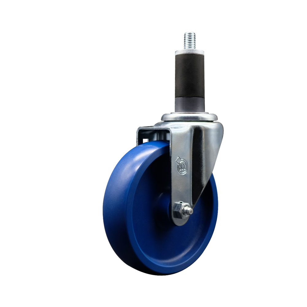 Stainless Steel Solid Polyurethane Expanding Stem Swivel Caster with 5 Inch Blue Wheel and 1-1/4" Stem - 300 lbs. Capacity Per Caster - Service Caster Brand — photo 1