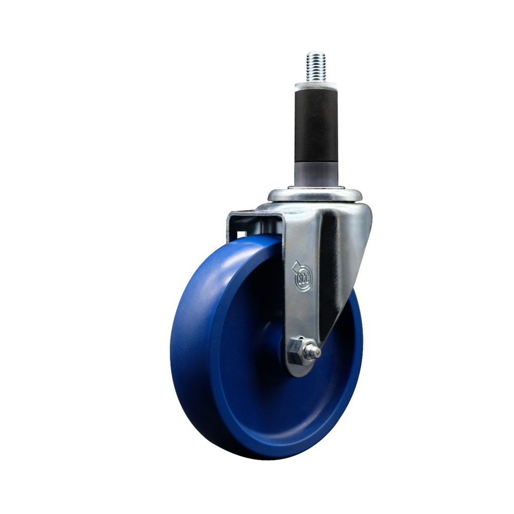 Solid Polyurethane Expanding Stem Swivel Caster with 5 Inch Blue Wheel and 1-1/8" Stem - 300 lbs. Capacity Per Caster - Service Caster Brand — photo 1