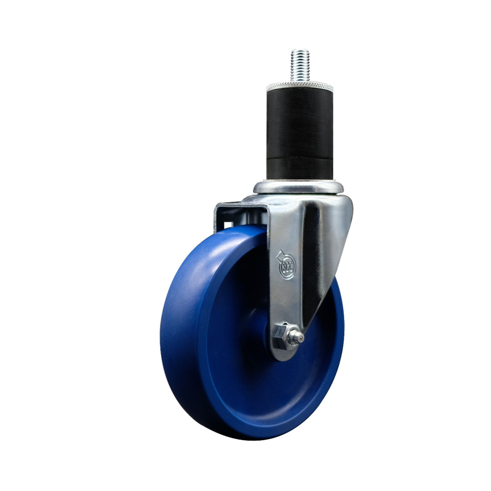Stainless Steel Solid Polyurethane Expanding Stem Swivel Caster with 5 Inch Blue Wheel and 1-3/4" Stem - 300 lbs. Capacity Per Caster - Service Caster Brand — photo 1