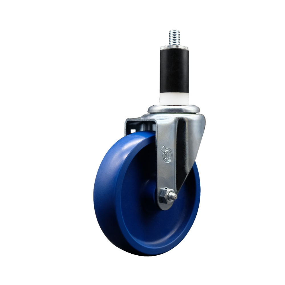 Solid Polyurethane Expanding Stem Swivel Caster with 5 Inch Blue Wheel and 1-3/8" Stem - 300 lbs. Capacity Per Caster - Service Caster Brand — photo 1
