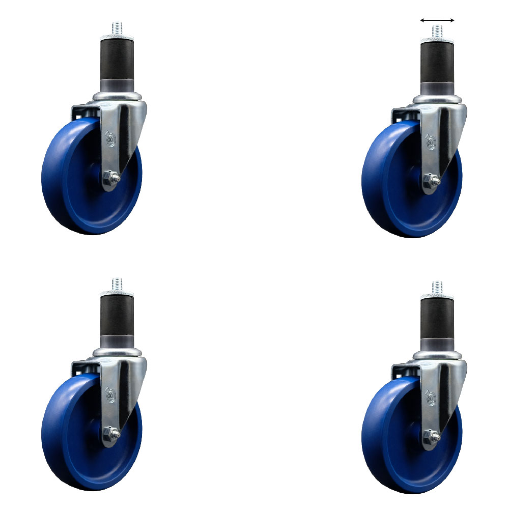 Solid Polyurethane Swivel Expanding Stem Caster Set of 4 with 5 Inch Blue Wheels and 1-5/8" Stems - 300 lbs. Capacity Per Caster - Service Caster Brand — photo 1