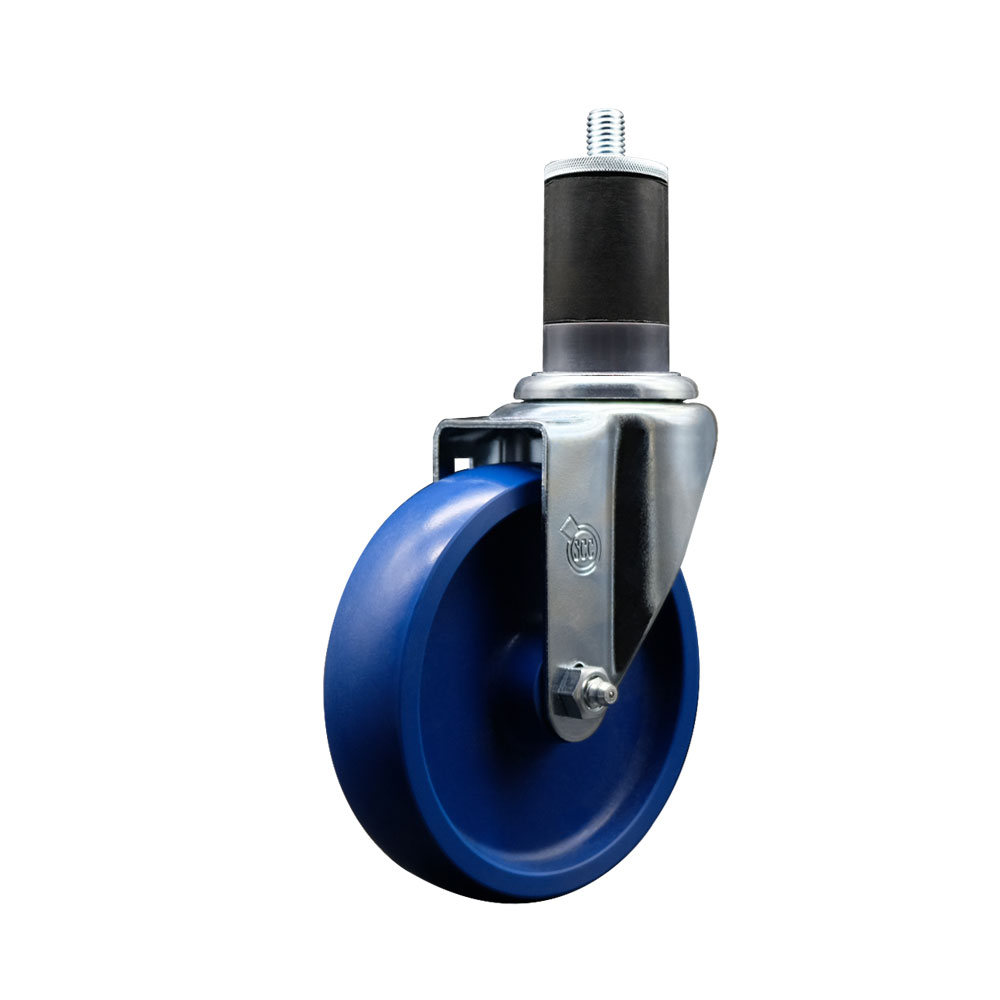 Stainless Steel Solid Polyurethane Expanding Stem Swivel Caster with 5 Inch Blue Wheel and 1-5/8" Stem - 300 lbs. Capacity Per Caster - Service Caster Brand — photo 1