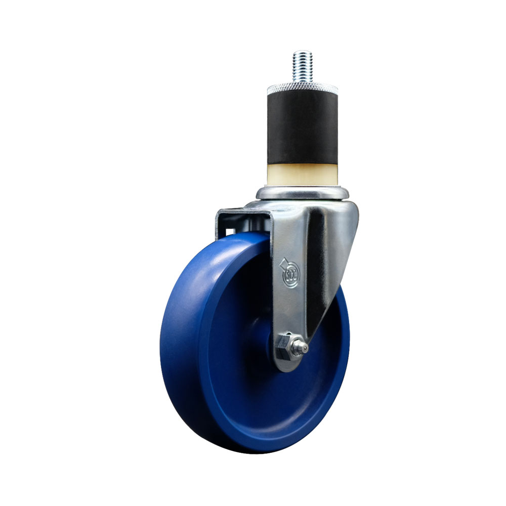Stainless Steel Solid Polyurethane Expanding Stem Swivel Caster with 5 Inch Blue Wheel and 1-7/8" Stem - 300 lbs. Capacity Per Caster - Service Caster Brand — photo 1