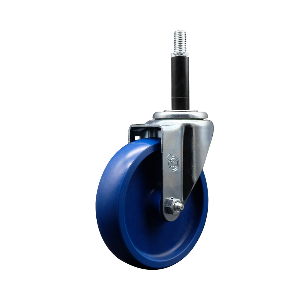 Stainless Steel Solid Polyurethane Expanding Stem Swivel Caster with 5 Inch Blue Wheel and 3/4" Stem - 300 lbs. Capacity Per Caster - Service Caster Brand — photo 1