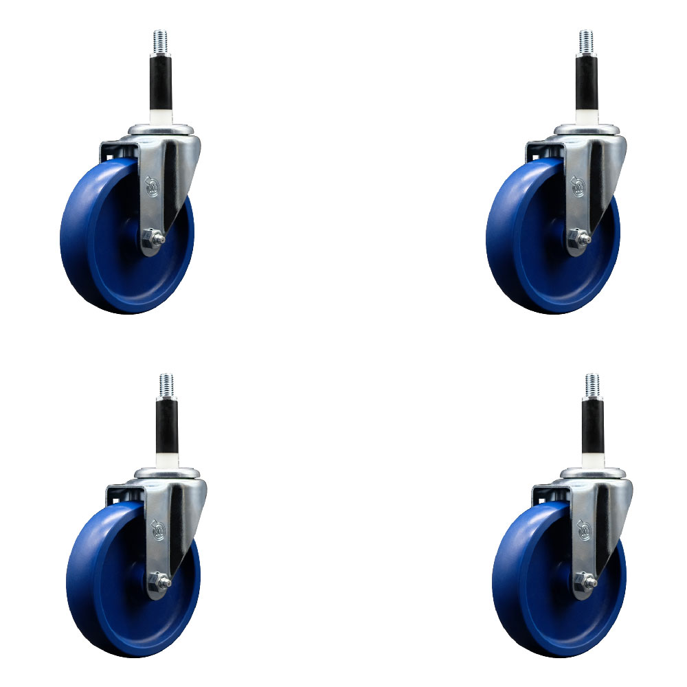 Solid Polyurethane Swivel Expanding Stem Caster Set of 4 with 5 Inch Blue Wheels and 7/8" Stems - 300 lbs. Capacity Per Caster - Service Caster Brand — photo 1