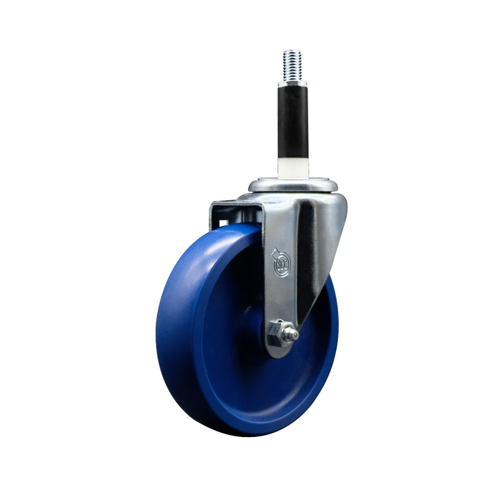 Stainless Steel Solid Polyurethane Expanding Stem Swivel Caster with 5 Inch Blue Wheel and 7/8" Stem - 300 lbs. Capacity Per Caster - Service Caster Brand — photo 1