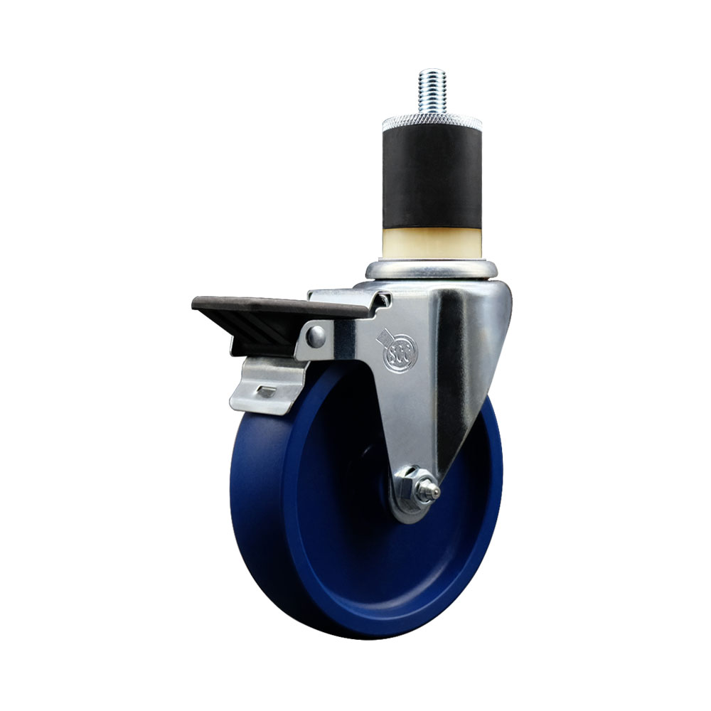 Solid Polyurethane Expanding Stem Swivel Caster with 5 Inch Blue Wheel and 1-7/8" Stem & Posi Locking Brake - 300 lbs. Capacity Per Caster - Service Caster Brand — photo 1