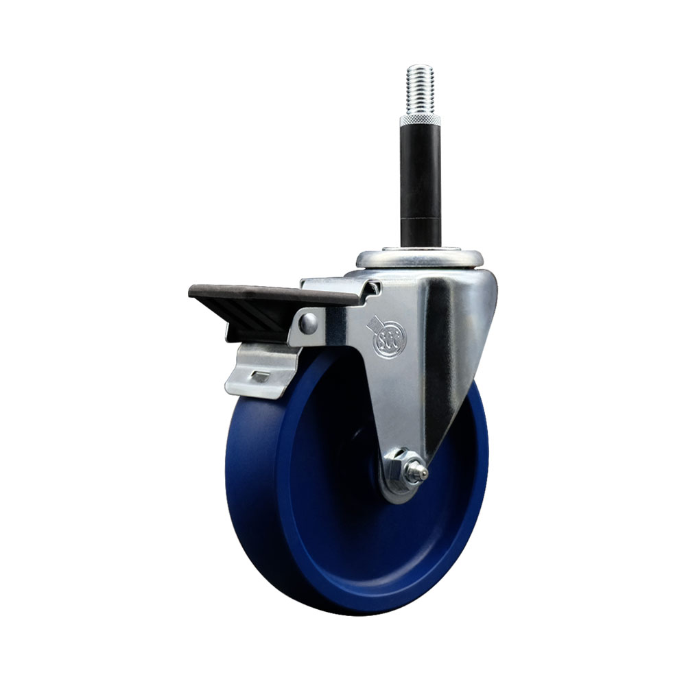 Solid Polyurethane Expanding Stem Swivel Caster with 5 Inch Blue Wheel and 3/4" Stem & Posi Locking Brake - 300 lbs. Capacity Per Caster - Service Caster Brand — photo 1