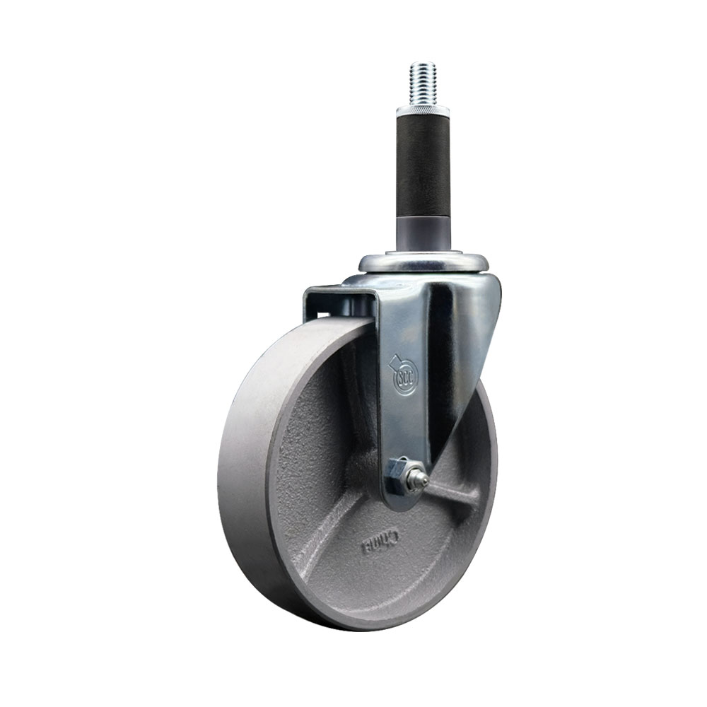 Semi Steel Cast Iron Swivel Expanding Stem Swivel Caster with 5 Inch Silver Wheel and 1" Stem - 300 lbs. Capacity Per Caster - Service Caster Brand — photo 1