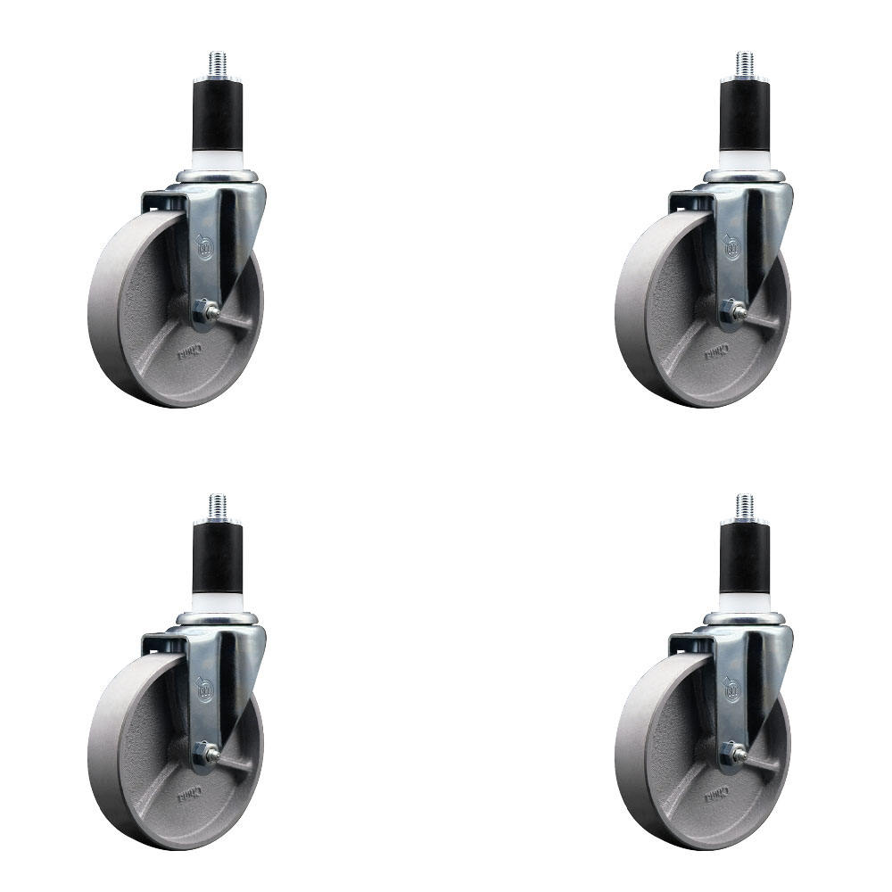 Semi Steel Cast Iron Swivel Expanding Stem Caster Set of 4 with 5 Inch Silver Wheels and 1-1/2" Stems - Includes 4 Swivel - 300 lbs. Capacity Per Caster - Service Caster Brand — photo 1