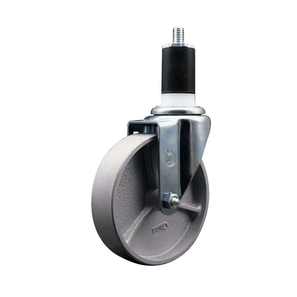 Semi Steel Cast Iron Swivel Expanding Stem Caster w/Roller Bearing - 5" x 1.5" Silver Wheel and 1-1/2" Stem - 300 lbs Capacity/Caster - Service Caster Brand — photo 1