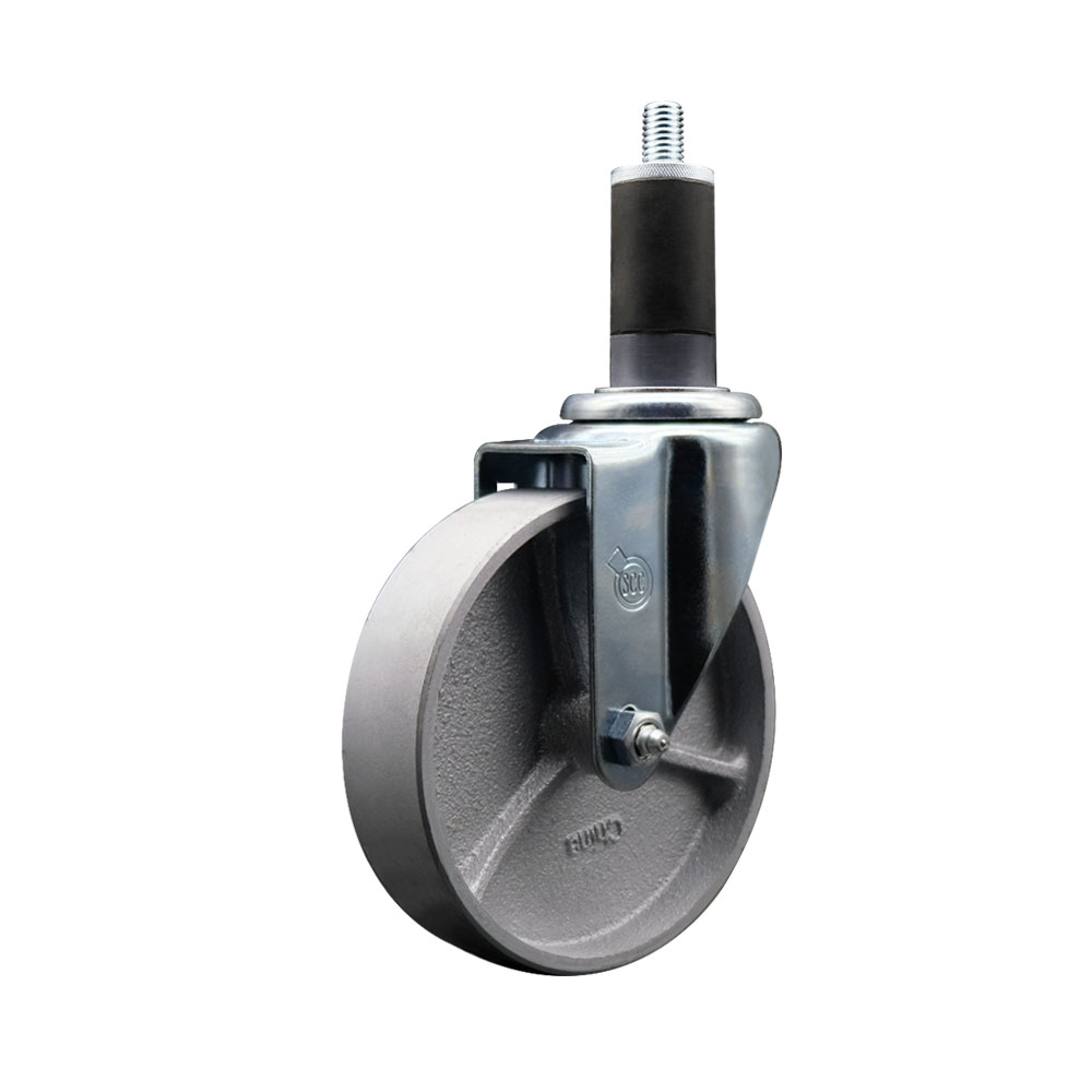 Semi Steel Cast Iron Swivel Expanding Stem Caster w/Roller Bearing - 5" x 1.5" Silver Wheel and 1-1/4" Stem - 300 lbs Capacity/Caster - Service Caster Brand — photo 1