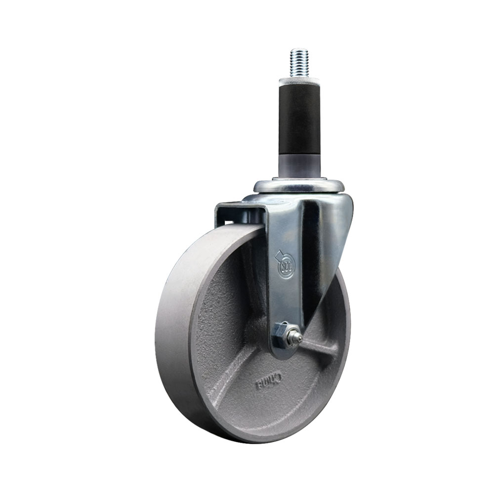 Semi Steel Cast Iron Swivel Expanding Stem Caster w/Roller Bearing - 5" x 1.5" Silver Wheel and 1-1/8" Stem - 300 lbs Capacity/Caster - Service Caster Brand — photo 1