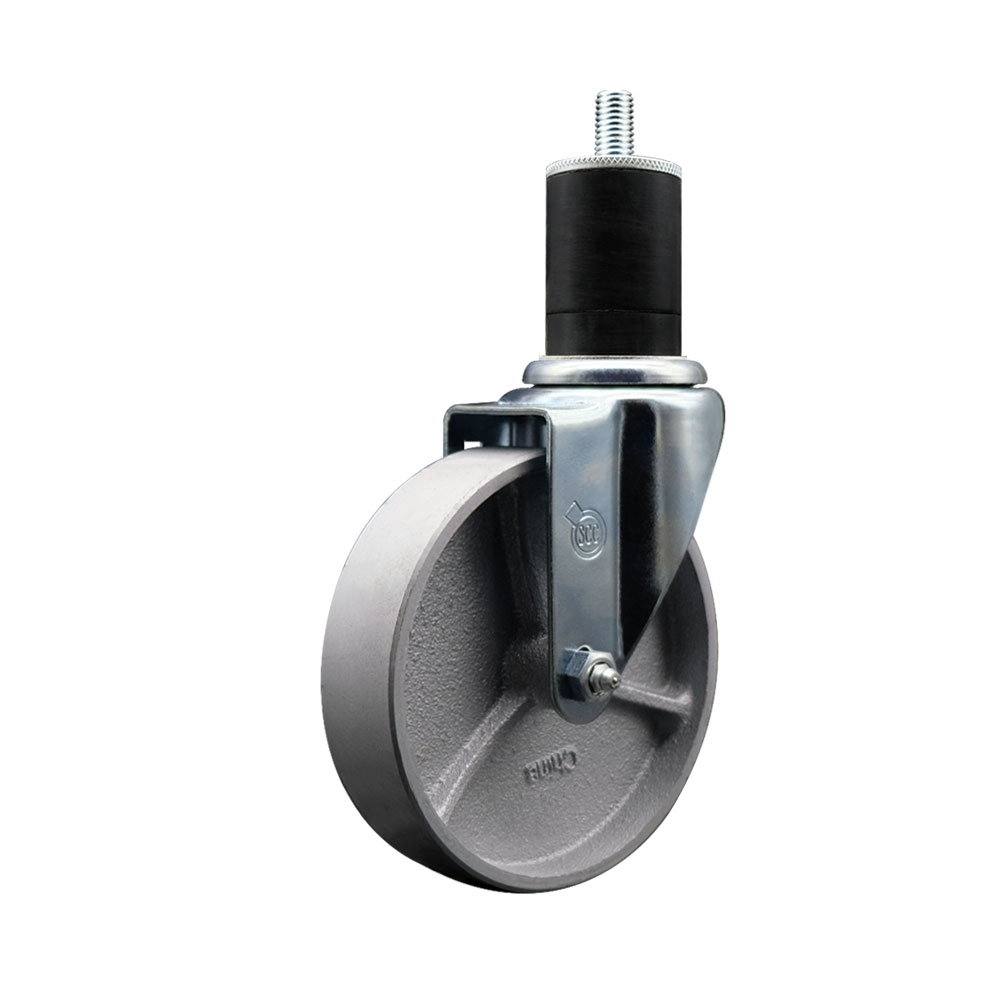 Semi Steel Cast Iron Swivel Expanding Stem Swivel Caster with 5 Inch Silver Wheel and 1-3/4" Stem - 300 lbs. Capacity Per Caster - Service Caster Brand — photo 1