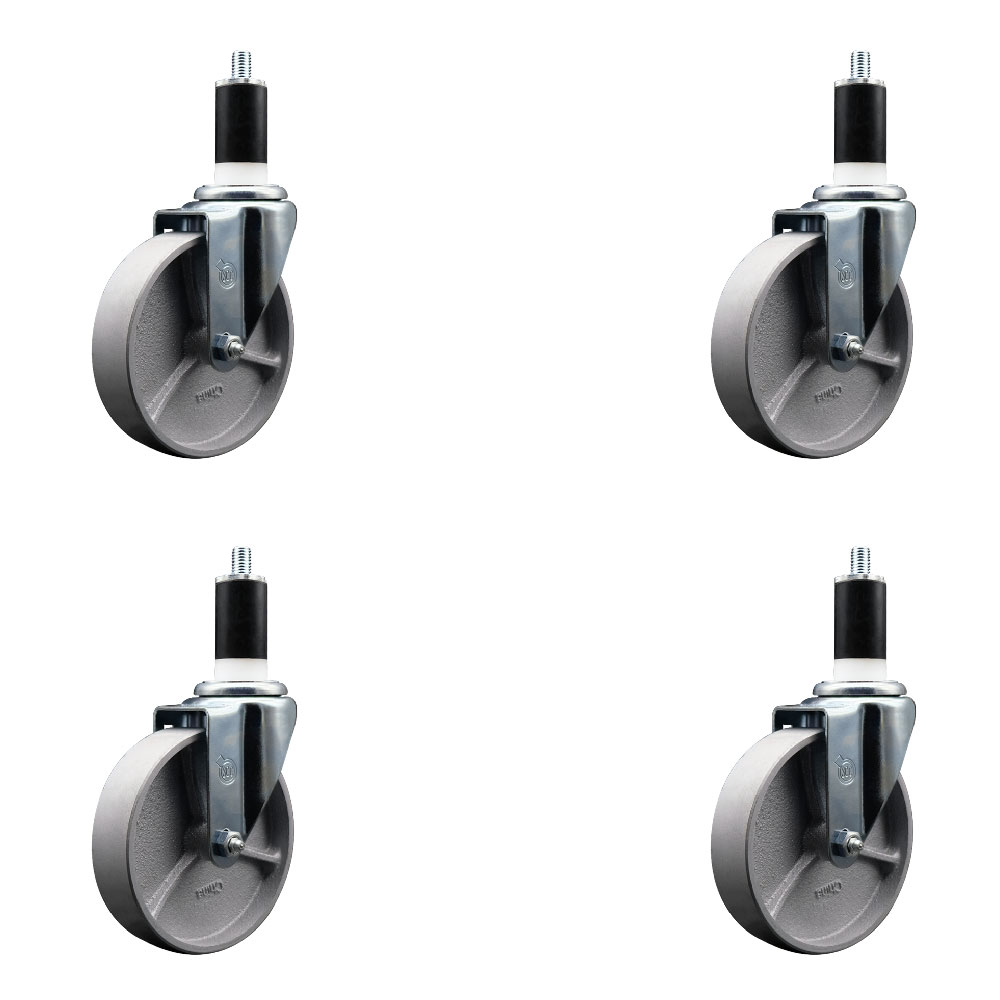 Semi Steel Cast Iron Swivel Expanding Stem Caster Set of 4 with Roller Bearings - 5" x 1.5" Silver Wheels and 1-3/8" Stems - Includes 4 Swivel - 1200 lbs Total Capacity - Service Caster Brand — photo 1