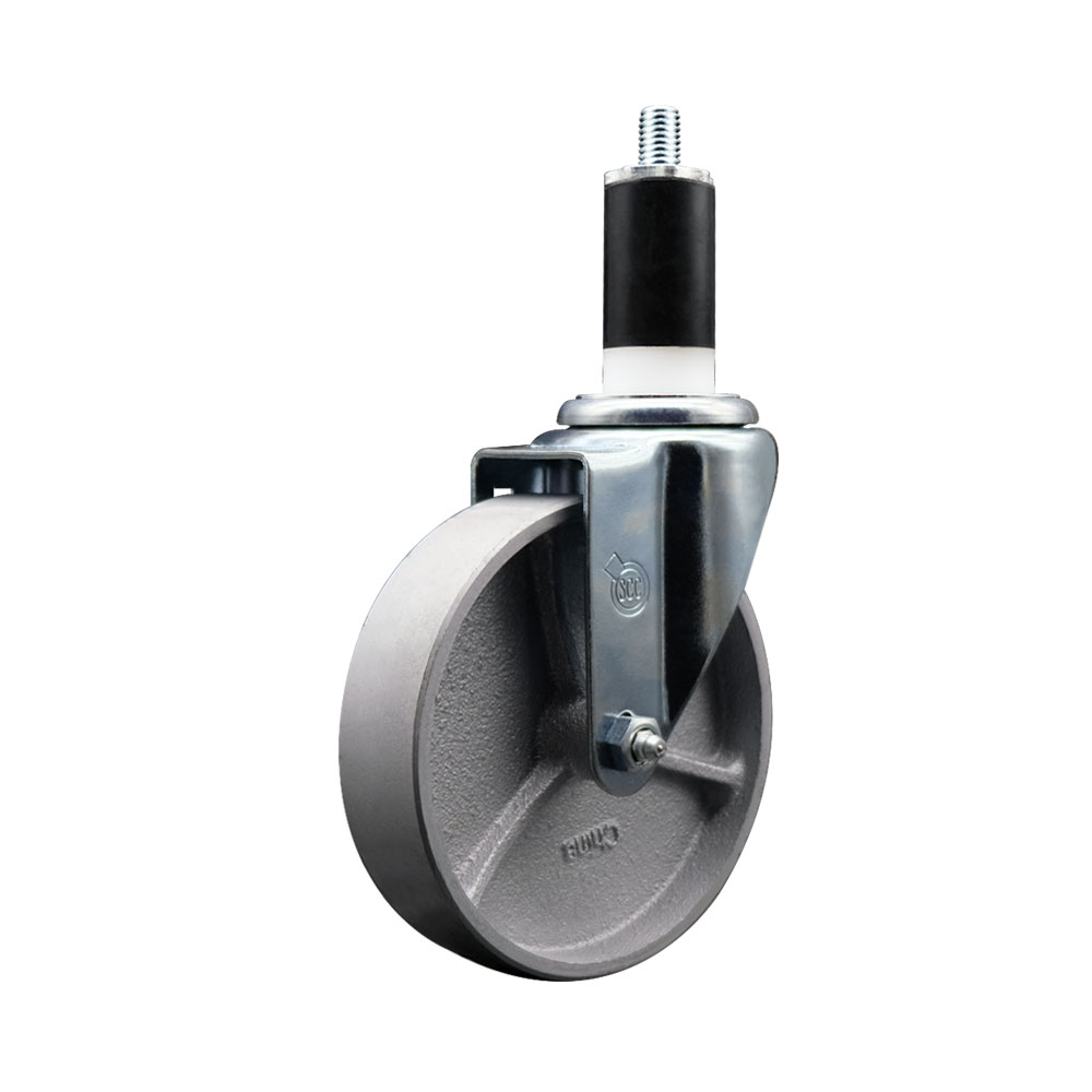 Semi Steel Cast Iron Swivel Expanding Stem Swivel Caster with 5 Inch Silver Wheel and 1-3/8" Stem - 300 lbs. Capacity Per Caster - Service Caster Brand — photo 1
