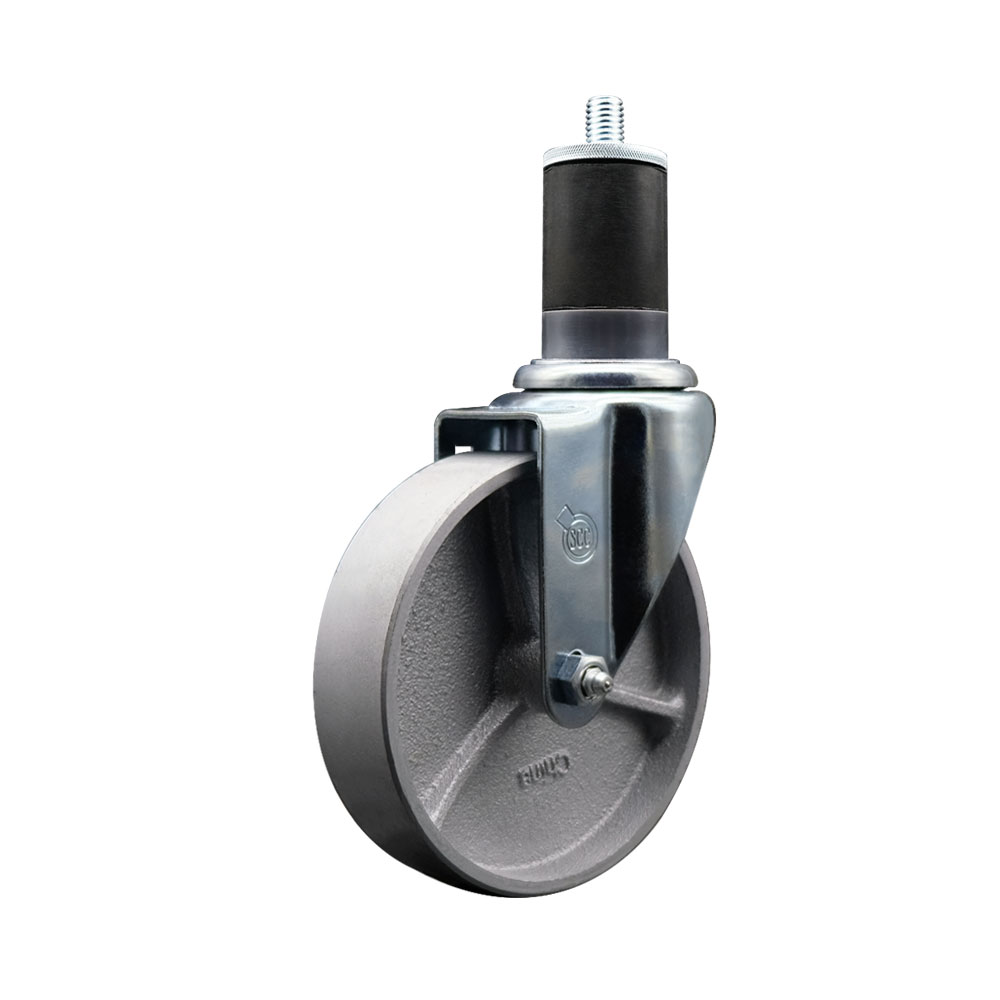 Semi Steel Cast Iron Swivel Expanding Stem Caster w/Roller Bearing - 5" x 1.5" Silver Wheel and 1-5/8" Stem - 300 lbs Capacity/Caster - Service Caster Brand — photo 1