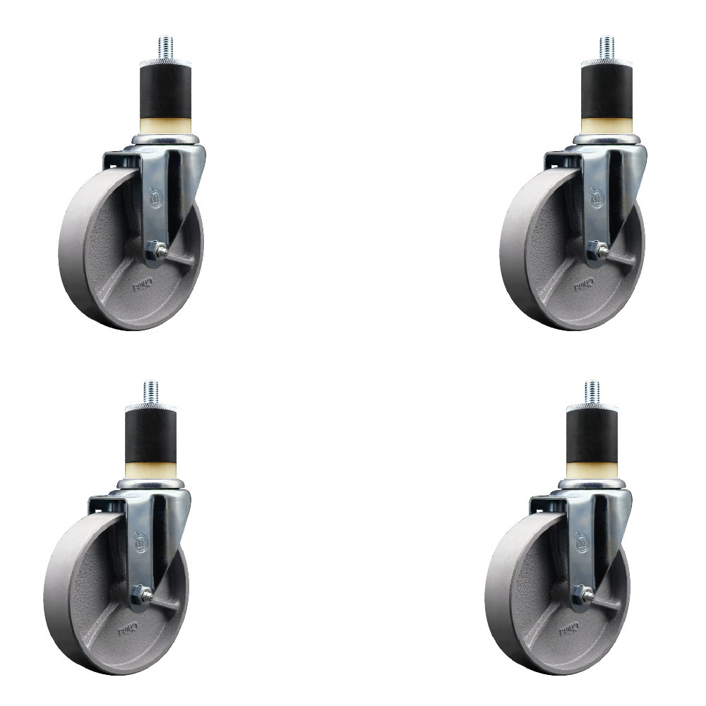 Semi Steel Cast Iron Swivel Expanding Stem Caster Set of 4 with Roller Bearings - 5" x 1.5" Silver Wheels and 1-7/8" Stems - Includes 4 Swivel - 1200 lbs Total Capacity - Service Caster Brand — photo 1