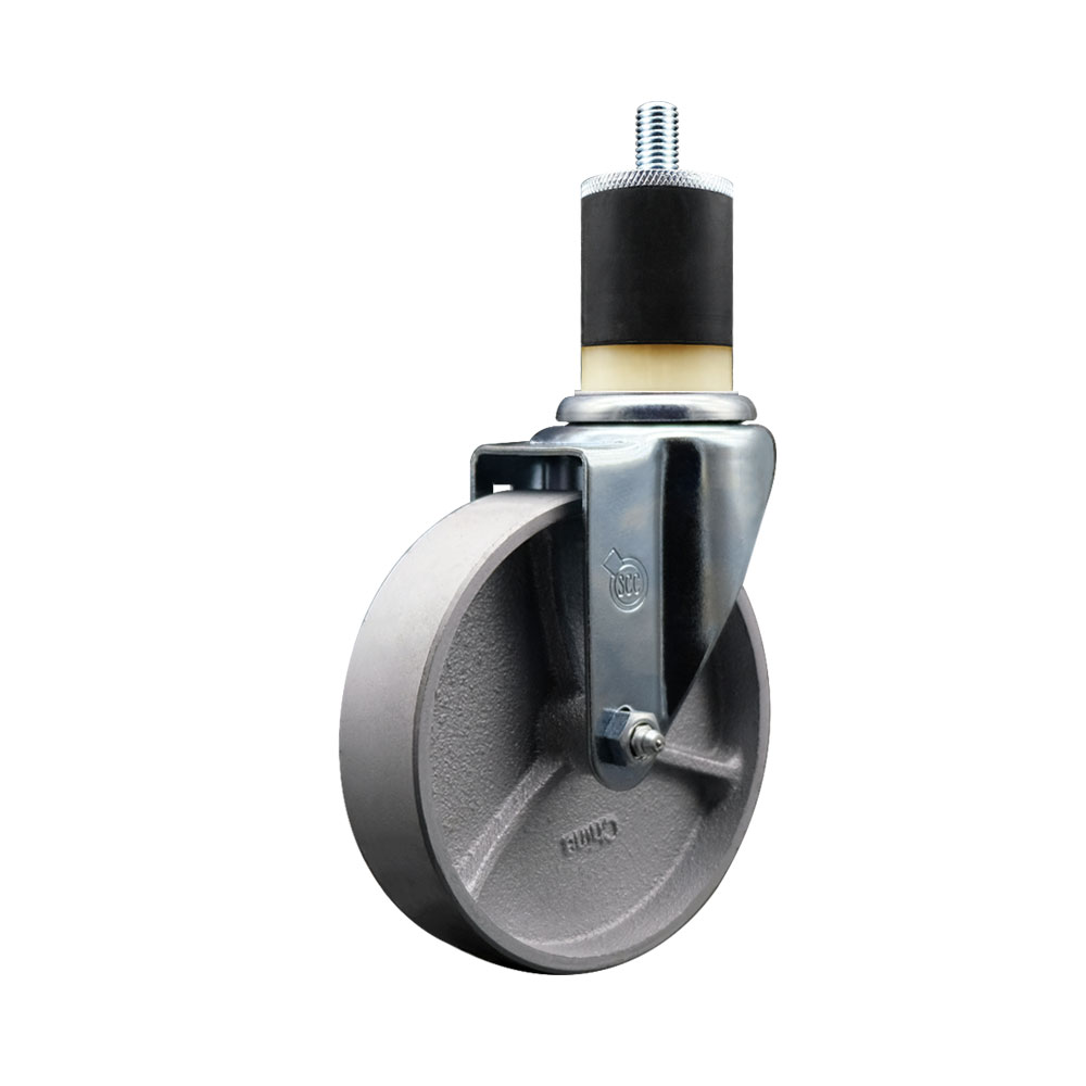 Semi Steel Cast Iron Swivel Expanding Stem Swivel Caster with 5 Inch Silver Wheel and 1-7/8" Stem - 300 lbs. Capacity Per Caster - Service Caster Brand — photo 1